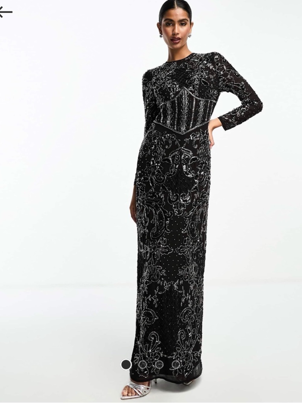 ASOS Black Long Sleeve Beaded Evening Gown